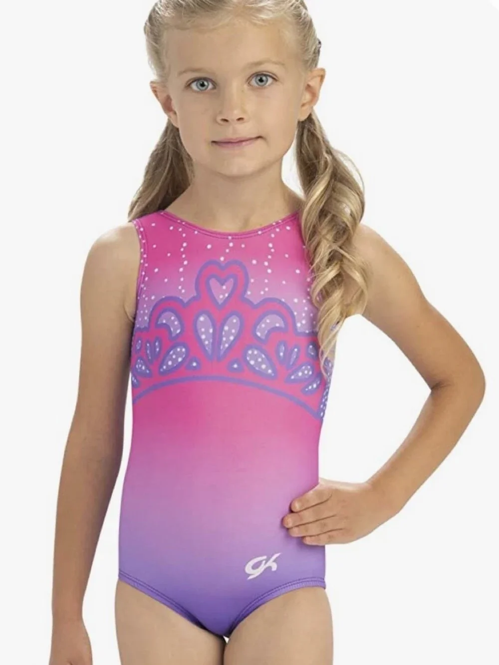 PRINCESS GK ELITE Gymnastics Dance Leotard Medium Pink Purple Ombre Queen CROWN